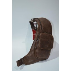 HEXAGONA: Mochila cruzada de piel 100228-MARRON