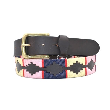 Cinturón Argentino Bordado PIEL VACUNO 105875-AZUL-BEIGE-ROSA