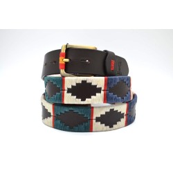 MARISMA: Cinturón Argentino Bordado PIEL VACUNO JP07-VERDE-BEIGE-AZUL