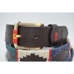 MARISMA: Cinturón Argentino Bordado PIEL VACUNO JP07-VERDE-BEIGE-AZUL