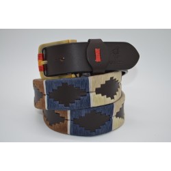 MARISMA: Cinturón Argentino Bordado PIEL VACUNO JP14-BEIGE-AZUL-NUEZ