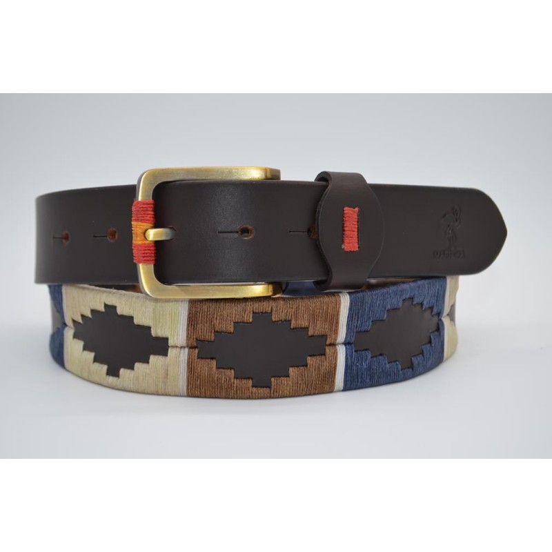 MARISMA: Cinturón Argentino Bordado PIEL VACUNO JP14-BEIGE-AZUL-NUEZ
