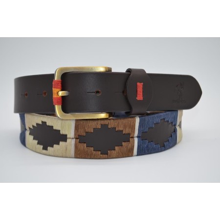 MARISMA: Cinturón Argentino Bordado PIEL VACUNO JP14-BEIGE-AZUL-NUEZ