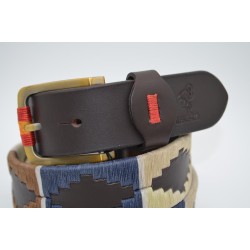 MARISMA: Cinturón Argentino Bordado PIEL VACUNO JP14-BEIGE-AZUL-NUEZ