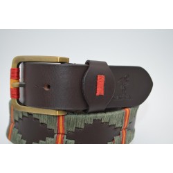 MARISMA: Cinturón Argentino Bordado PIEL VACUNO JP26-VERDE