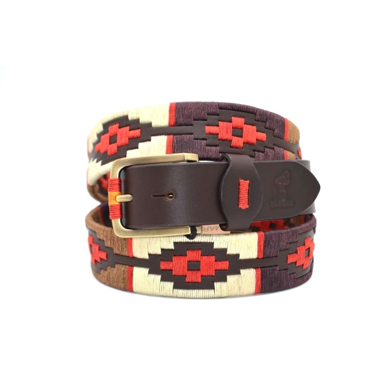 MARISMA: Cinturón Argentino Bordado PIEL VACUNO JP30-BEIGE-NUEZ-MARRON-ROJO