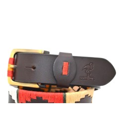 MARISMA: Cinturón Argentino Bordado PIEL VACUNO JP40-BLANCO-OCRE-TOSTADO-ROJO