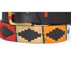 MARISMA: Cinturón Argentino Bordado PIEL VACUNO JP40-BLANCO-OCRE-TOSTADO-ROJO