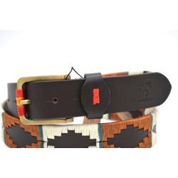 MARISMA: Cinturón Argentino Bordado PIEL VACUNO JP53-BEIGE-NUEZ