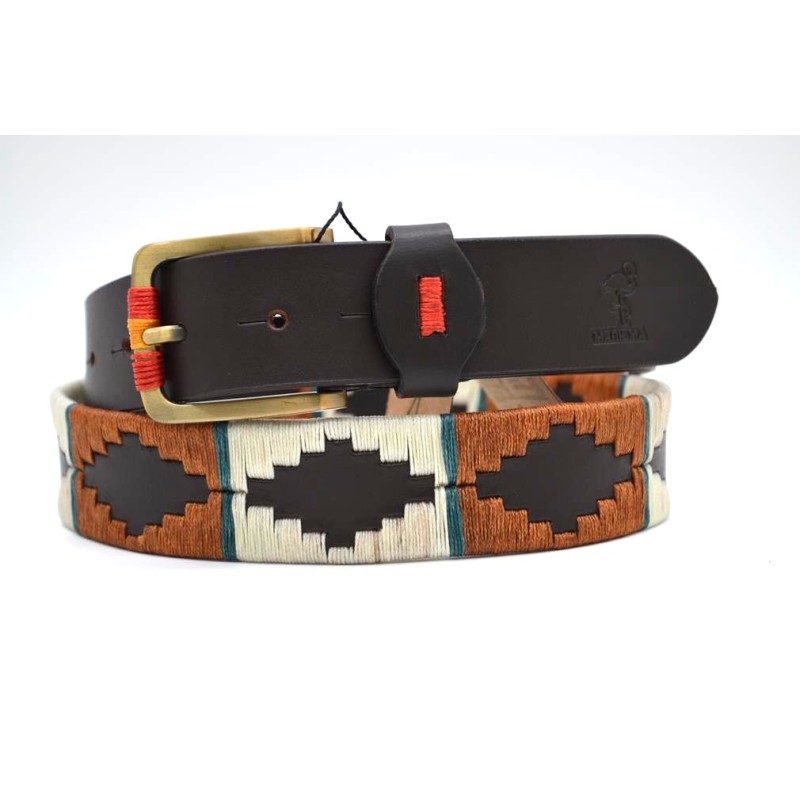 MARISMA: Cinturón Argentino Bordado PIEL VACUNO JP53-BEIGE-NUEZ