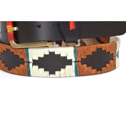 MARISMA: Cinturón Argentino Bordado PIEL VACUNO JP53-BEIGE-NUEZ