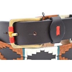 MARISMA: Cinturón Argentino Bordado PIEL VACUNO JP53-BEIGE-NUEZ