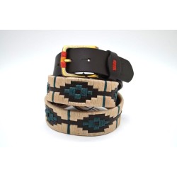 MARISMA: Cinturón Argentino Bordado PIEL VACUNO JP59-BEIGE-VERDE