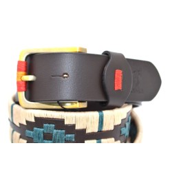 MARISMA: Cinturón Argentino Bordado PIEL VACUNO JP59-BEIGE-VERDE