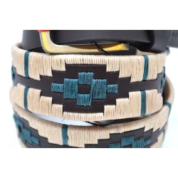 MARISMA: Cinturón Argentino Bordado PIEL VACUNO JP59-BEIGE-VERDE