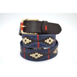 MARISMA: Cinturón Argentino Bordado PIEL VACUNO JP60-AZUL-BEIGE