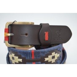 MARISMA: Cinturón Argentino Bordado PIEL VACUNO JP60-AZUL-BEIGE