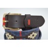 MARISMA: Cinturón Argentino Bordado PIEL VACUNO JP60-AZUL-BEIGE