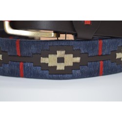 MARISMA: Cinturón Argentino Bordado PIEL VACUNO JP60-AZUL-BEIGE