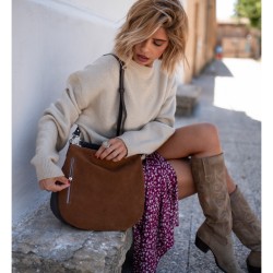 El Potro: Bolso hobo mujer piel VACUNO 3102-NATURAL-CASTAÑO/MARRÓN