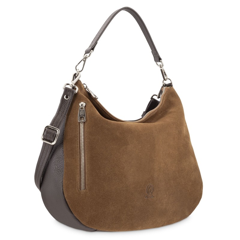 El Potro: Bolso hobo mujer piel VACUNO 3102-NATURAL-CASTAÑO/MARRÓN