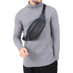 HEXÁGONA: Riñonera cordura/piel negro/azul