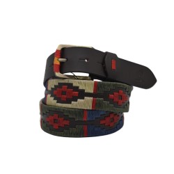 MARISMA: Cinturón Argentino Bordado PIEL VACUNO JP08-AZUL-BEIGE-VERDE-ROJO