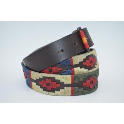 MARISMA: Cinturón Argentino Bordado PIEL VACUNO JP08-AZUL-BEIGE-VERDE-ROJO