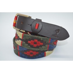 MARISMA: Cinturón Argentino Bordado PIEL VACUNO JP08-AZUL-BEIGE-VERDE-ROJO