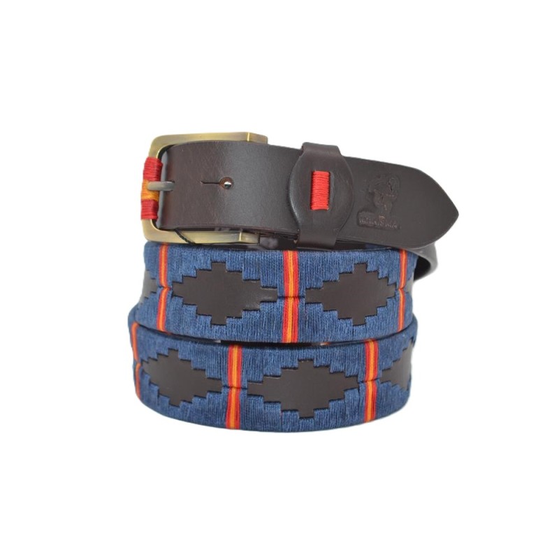 MARISMA: Cinturón Argentino Bordado PIEL VACUNO JP28-AZUL-BANDERA