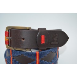 MARISMA: Cinturón Argentino Bordado PIEL VACUNO JP28-AZUL-BANDERA