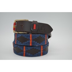 MARISMA: Cinturón Argentino Bordado PIEL VACUNO JP28-AZUL-BANDERA