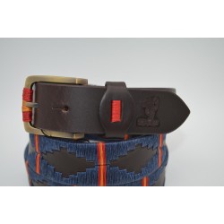 MARISMA: Cinturón Argentino Bordado PIEL VACUNO JP28-AZUL-BANDERA