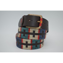 MARISMA: Cinturón Argentino Bordado PIEL VACUNO JP62-AZUL-VERDE-BEIGE-ROJO