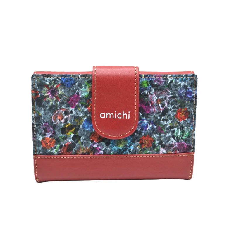 AMICHI: CARTERA MUJER PIEL HECHA EN UBRIQUE MEDIANA 14 CM. 111557-ROJA