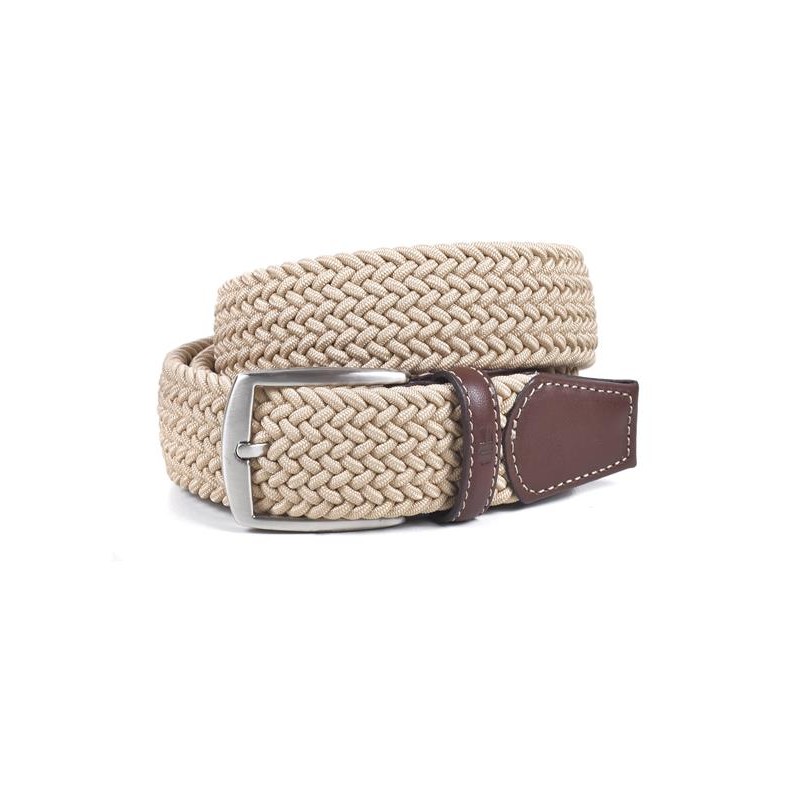 Miguel Bellido: cinturón trenzado elástico con remates en piel 394-35-BEIGE