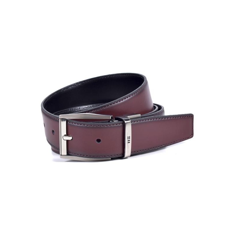 MIGUEL BELLIDO: CINTURÓN REVERSIBLE PIEL 419-32-NEGRO/BURDEOS