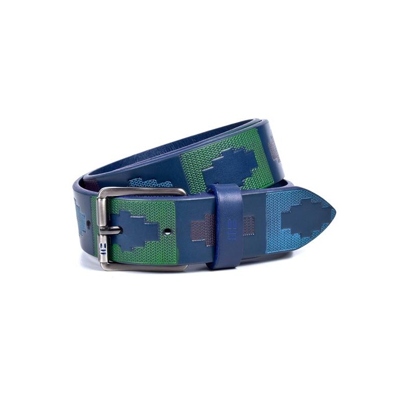 Miguel Bellido: Cinturón sport en piel con grabado étnico  35 mm. 730-35-azul