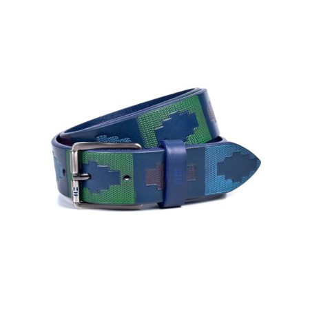 Miguel Bellido: Cinturón sport en piel con grabado étnico  35 mm. 730-35-azul