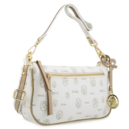 El Potro: Bolso DE ASA CORTA Y BANDOLERA MUJER EN LONA Y PIEL VACUNO 2238-VINTAGE-BLANCO