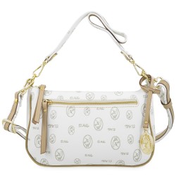 El Potro: Bolso DE ASA CORTA Y BANDOLERA MUJER EN LONA Y PIEL VACUNO 2238-VINTAGE-BLANCO