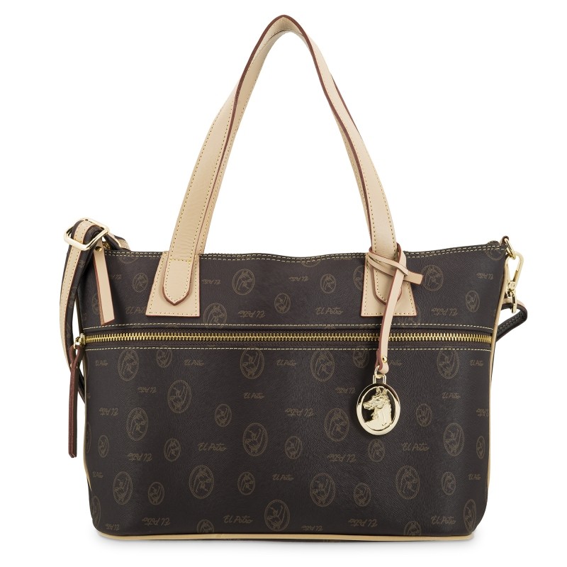 EL POTRO: BOLSO CESTA MUJER EN LONA Y PIEL VACUNO 2240-VINTAGE-MARRON