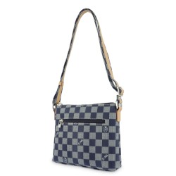 EL POTRO: BOLSO BANDOLERA PEQUEÑO EN LONA Y PIEL 419-CHESS-AZUL