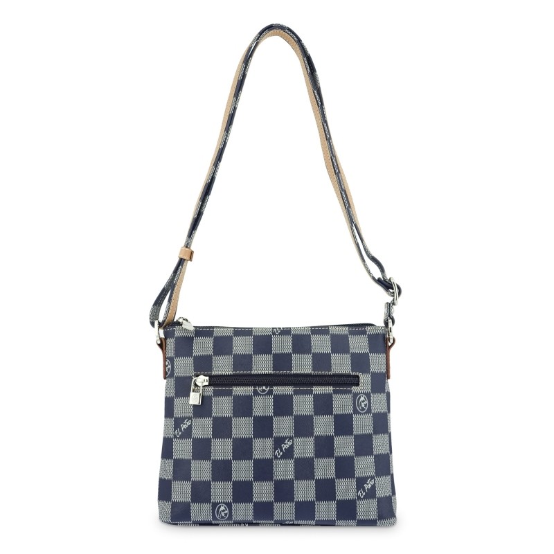 EL POTRO: BOLSO BANDOLERA PEQUEÑO EN LONA Y PIEL 419-CHESS-AZUL