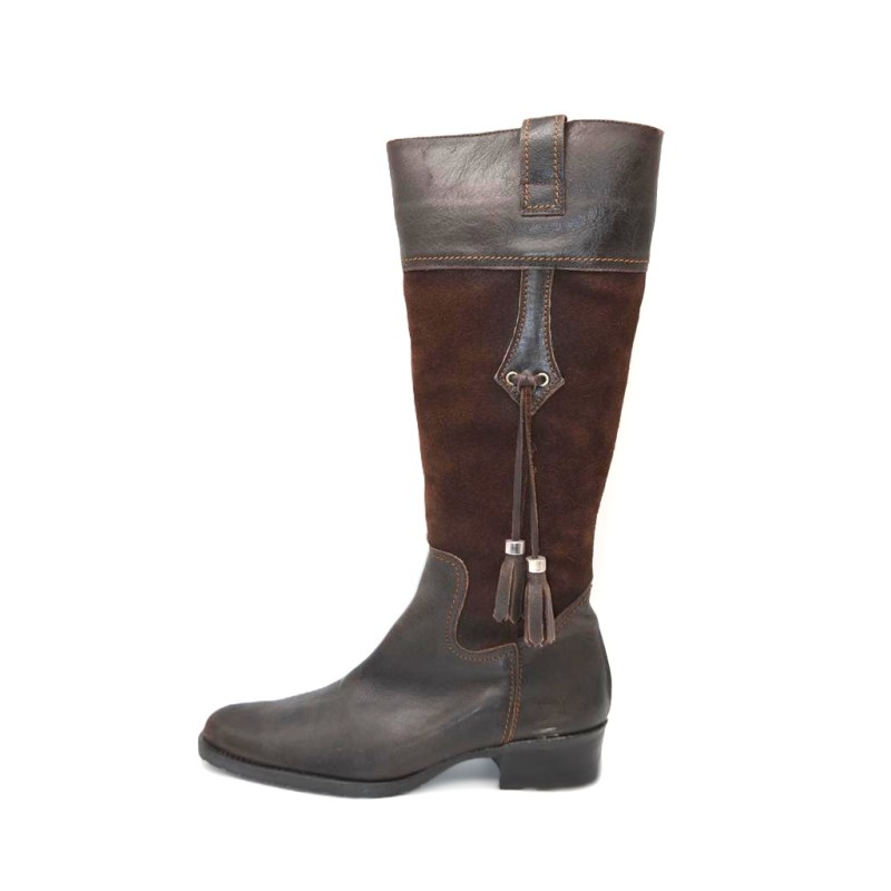 CALZASPORT: BOTAS DE PIEL VACUNO COMBINADA CON SERRAJE DE TACÓN BAJO 115190-MARRON