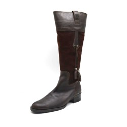 CALZASPORT: BOTAS DE PIEL VACUNO COMBINADA CON SERRAJE DE TACÓN BAJO 115190-MARRON