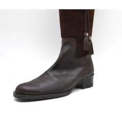 CALZASPORT: BOTAS DE PIEL VACUNO COMBINADA CON SERRAJE DE TACÓN BAJO 115190-MARRON