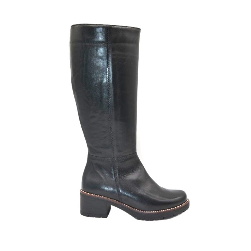PITILLOS: BOTA DE PIEL DE CAÑA ALTA CON TACON GRUESO COLOR NEGRO 105579