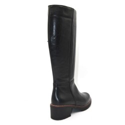 PITILLOS: BOTA DE PIEL DE CAÑA ALTA CON TACON GRUESO COLOR NEGRO 105579