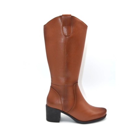 LAWREN: BOTA DE MEDIA CAÑA DE TACÓN GRUESO CÓMODO 4 CM. 103514-CAMEL
